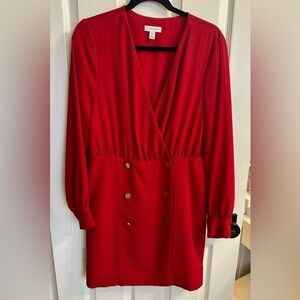 Topshop Vibrant Red Long Sleeve Dress With Gold Buttons